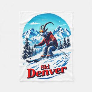 Ski Skiing Adventure Goat In Denver Mountains Fleece Blanket