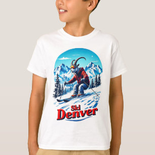 Ski Skiing Adventure Goat In Denver Mountains  T-Shirt