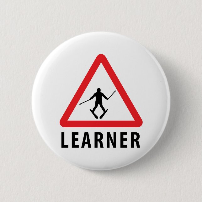 ski skiing learner 2 inch round button (Front)
