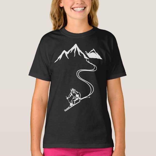 Ski Skiing Mountains Skier Winter Sports T-Shirt (Front)