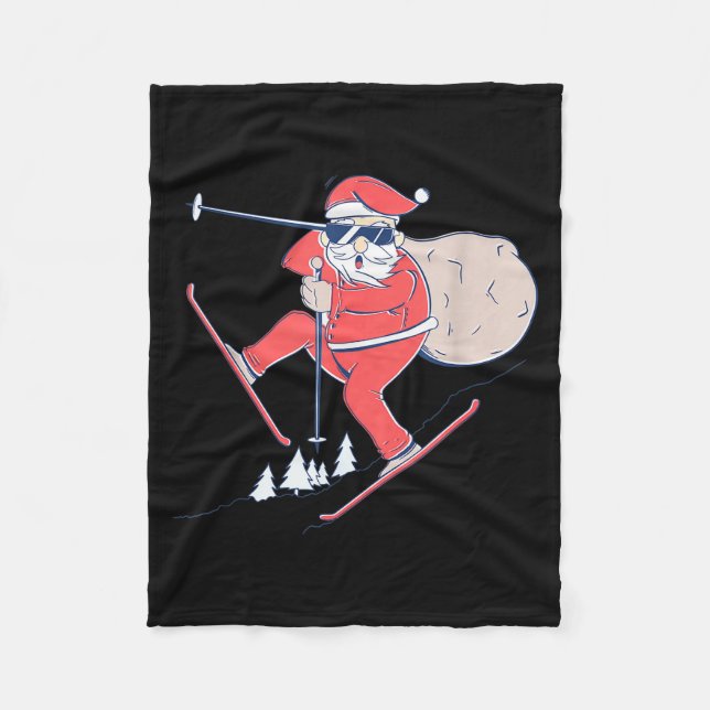 Ski Skiing Snow Santa Claus Christmas X-mas Gift  Fleece Blanket (Front)