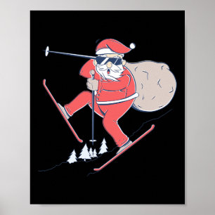 Ski Skiing Snow Santa Claus Christmas X-mas Gift  Poster