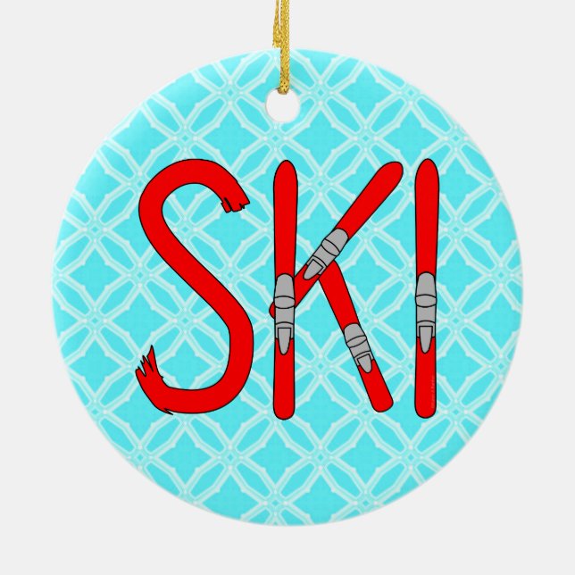Ski Skis Ceramic Ornament (Back)