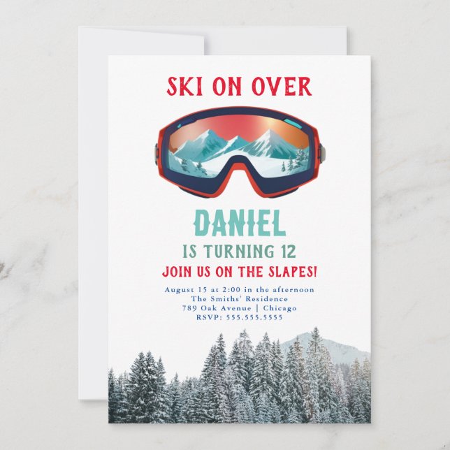 Ski Snowboard Birthday Invitation (Front)