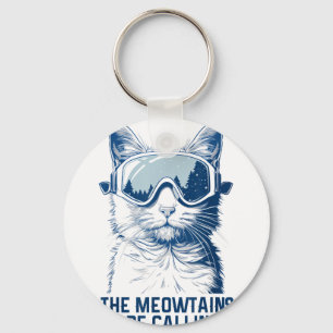 Ski snowboard cat funny the meowtains are calling keychain