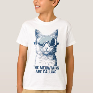 Ski Snowboard Cat Funny The Meowtains Are Calling T-Shirt