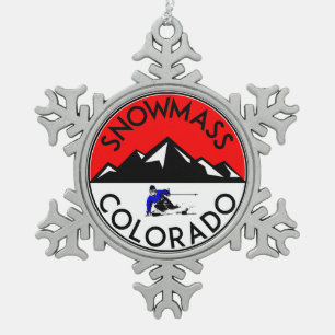 Ski Snowmass Colorado Skiing Snowflake Pewter Christmas Ornament