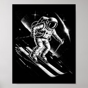 Ski space winter sport skiing funny skier astronau poster