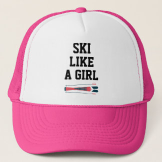 Ski Teen Girls Women Pink Funny Skier Skiing Sport Trucker Hat