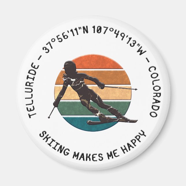 Ski Telluride, Colorado - Woman Skier, Black Text Magnet (Front)