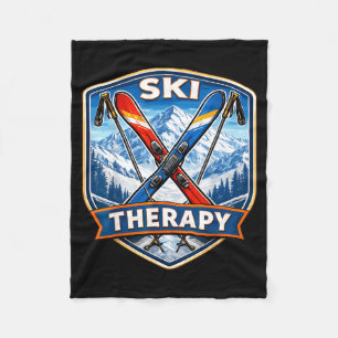 Ski therapy skiing lover funny skier quote mountai fleece blanket
