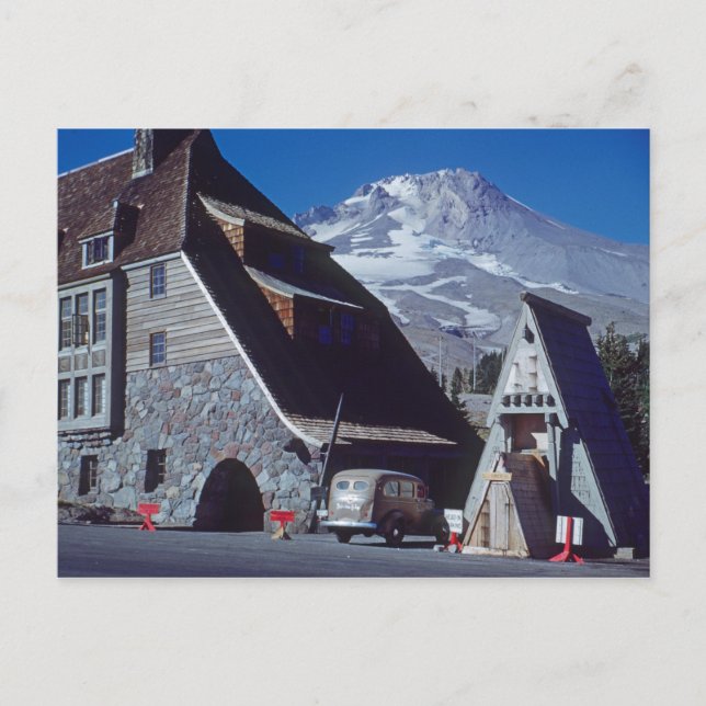 Ski Timberline Lodge Mt Hood Oregon 1950's Photo Postcard (Front)