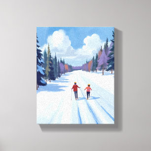 Ski Trail   Mountain Skiing Watercolor Winter Canvas Print