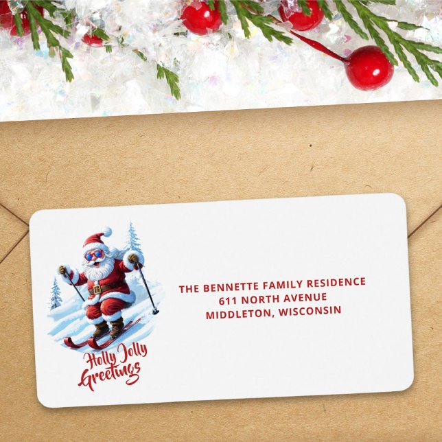 Ski Trendy Script Santa Christmas Return Address Label (Creator Uploaded)