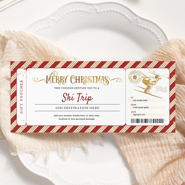 Ski Trip Christmas Gift Ticket Voucher Invitation (Creator Uploaded)