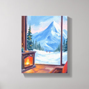 Ski Trip   Mountain Lodge Watercolor Winter Canvas Print