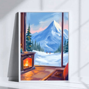 Ski Trip   Mountain Lodge Watercolor Winter Poster