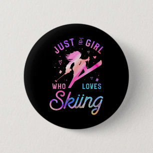 Ski Trip Skiing Watercolor Girl 2 Inch Round Button