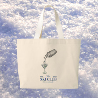 ski trip watercolor blue large tote bag