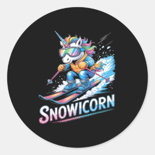 Ski unicorn winter sport skier funny skiing  classic round sticker