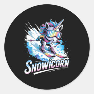 Ski unicorn winter sport skier funny skiing  classic round sticker