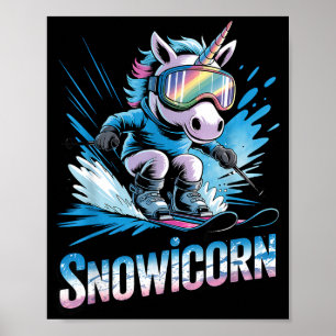 Ski unicorn winter sport skier funny skiing poster