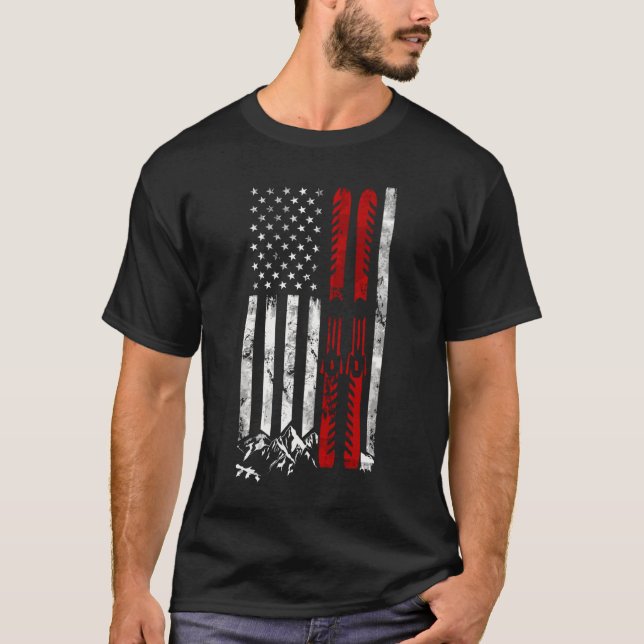 Ski Us American Flag Skiing T-Shirt (Front)