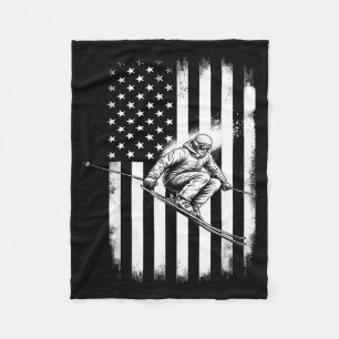 Ski usa american flag winter sport skier skiing fleece blanket