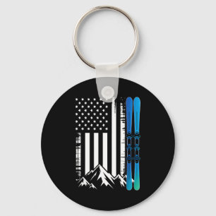 Ski usa american flag winter sport skier skiing keychain