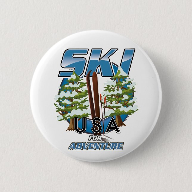 Ski USA For adventure logo. 2 Inch Round Button (Front)