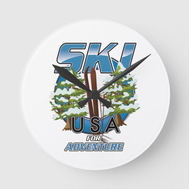 Ski USA For adventure logo. Round Clock (Front)