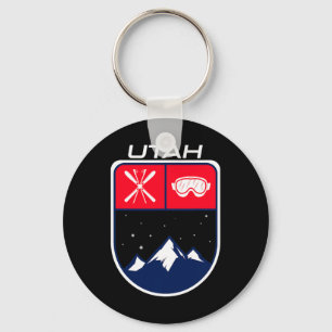 Ski Utah Mountain Skiing Trail Skier Goggle Pole J Keychain