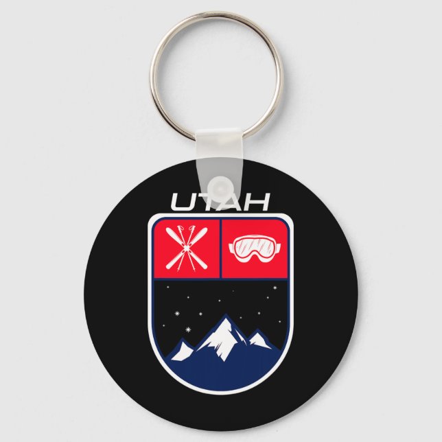 Ski Utah Mountain Skiing Trail Skier Goggle Pole J Keychain (Front)