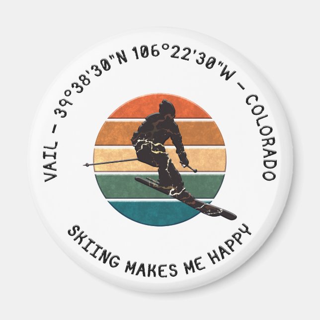 Ski Vail, Colorado - Man Skier, Black Text Magnet (Front)