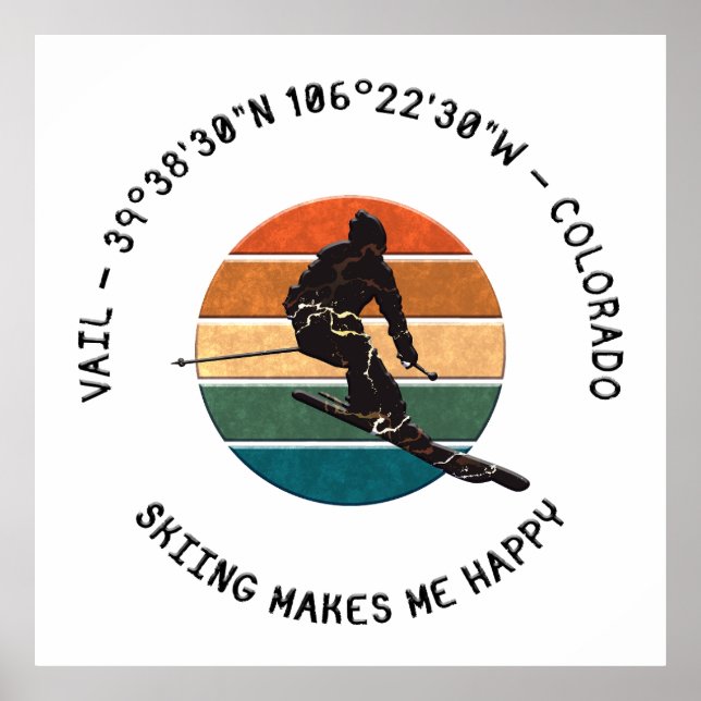 Ski Vail, Colorado - Man Skier, Black Text Poster (Front)