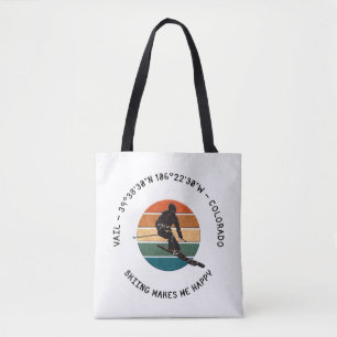 Ski Vail, Colorado - Man Skier, Black Text Tote Bag