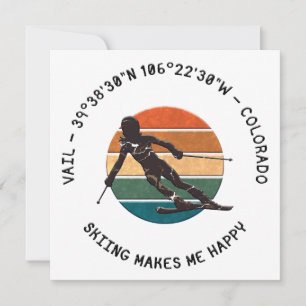 Ski Vail, Colorado - Woman  Skier, Black Text Holiday Card