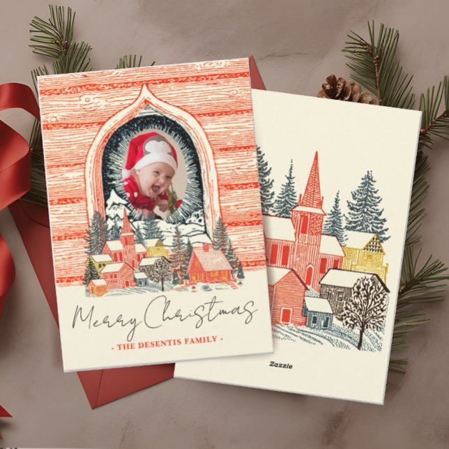 Ski Village Resort Town One Photo Christmas Holiday Card (Creator Uploaded)