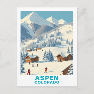 Ski vintage à Aspen, carte postale de voyage Color