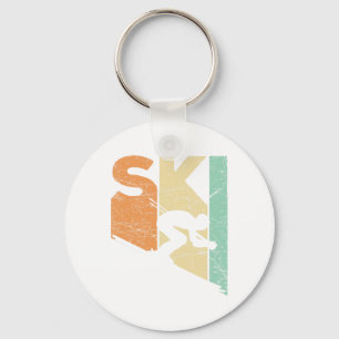 Ski Vintage Skier Retro Skiing Lover Downhill Ski Keychain