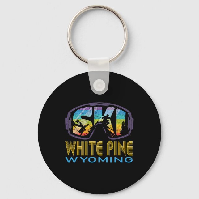 Ski White Pine Wyoming Skiing Vacation  Keychain (Front)