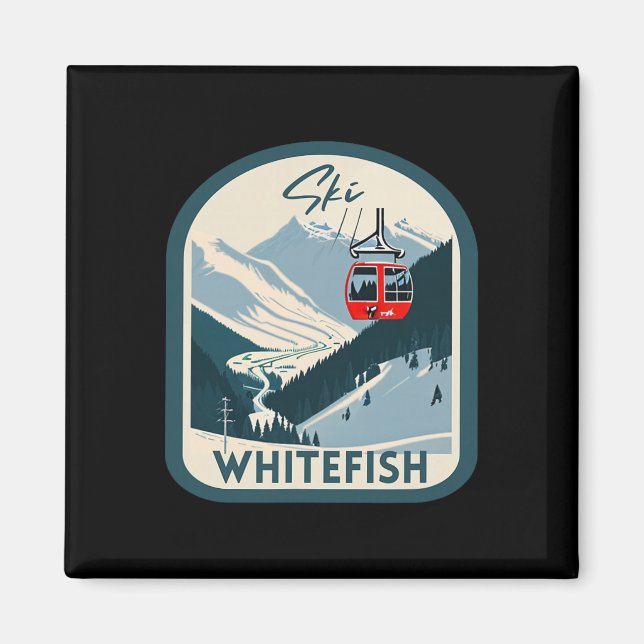 Ski Whitefish Retro Vintage Style Whitefish Skiing Magnet (Front)