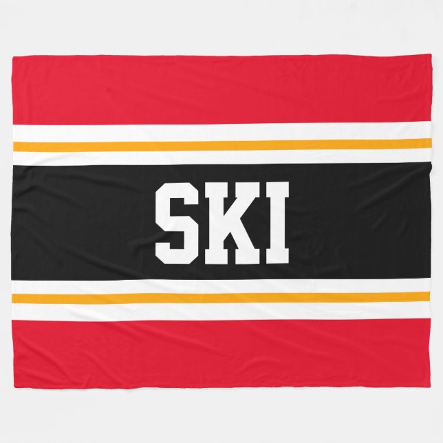 SKI Wide Bright Red Black Yellow Racing Stripes Fleece Blanket (Front (Horizontal))