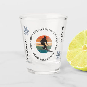 Ski Winter Park, Colorado - Man Skier, Black Text Shot Glass