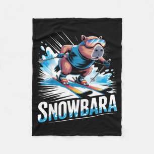 Ski winter sport skier funny skiing capybara fleece blanket