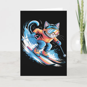 Ski winter sport skier funny skiing cat card