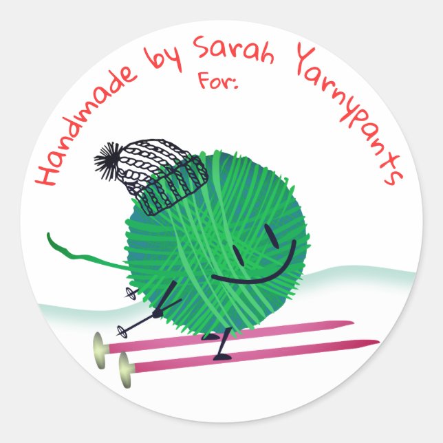 Ski yarn knitting needles Christmas sticker (Front)