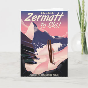 Ski Zermatt retro vacation poster Holiday Card