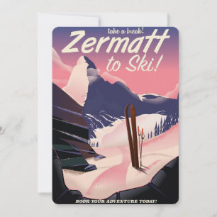 Ski Zermatt retro vacation poster Invitation