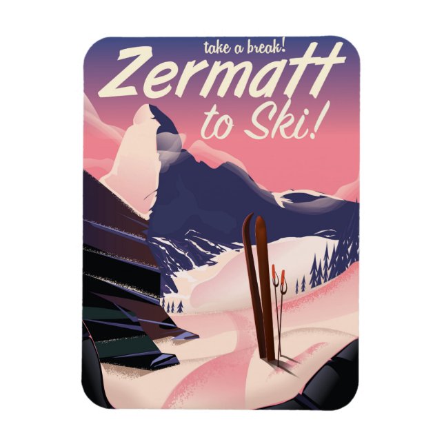 Ski Zermatt retro vacation poster Magnet (Vertical)